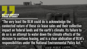 “Overwhelming scientific evidence shows us that burning fossil fuels from existing leases on federal lands is incompatible with a livable climate,” said Melissa Hornbein, senior attorney with the Western Environmental Law Center. “In spite of this administration's climate commitments, the Department of Interior is choosing to resume oil and gas leasing. The very least the BLM could do is acknowledge the connected nature of these six lease sales and their collective impact on federal lands and the earth's climate. Its failure to do so is an attempt to water down the climate effects of the decision to continue leasing, and is a clear abdication of BLM’s responsibilities under the National Environmental Policy Act.”