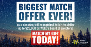 our biggest match ever! WELC's board of directors will match every domation in december up to $28,000 total! Double your impact!