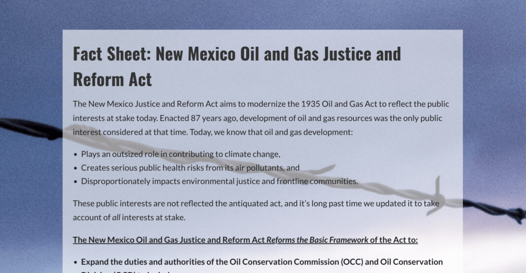 Fact Sheet: New Mexico Oil and Gas Justice and Reform Act - Western ...
